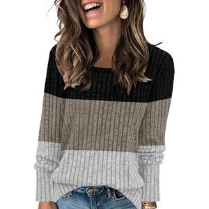 Womens Color Block Tops Striped Lightweight Sweater, 2XL, 3M-130T001